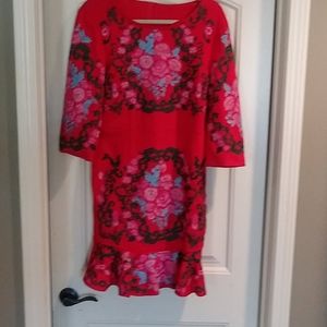 Red Embroidered Flower Dress SZ XL